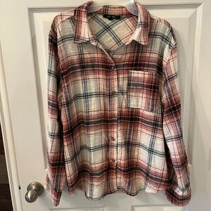 3/$20 SALE! Love Tree Pink and Black Plaid Shirt, Size Large